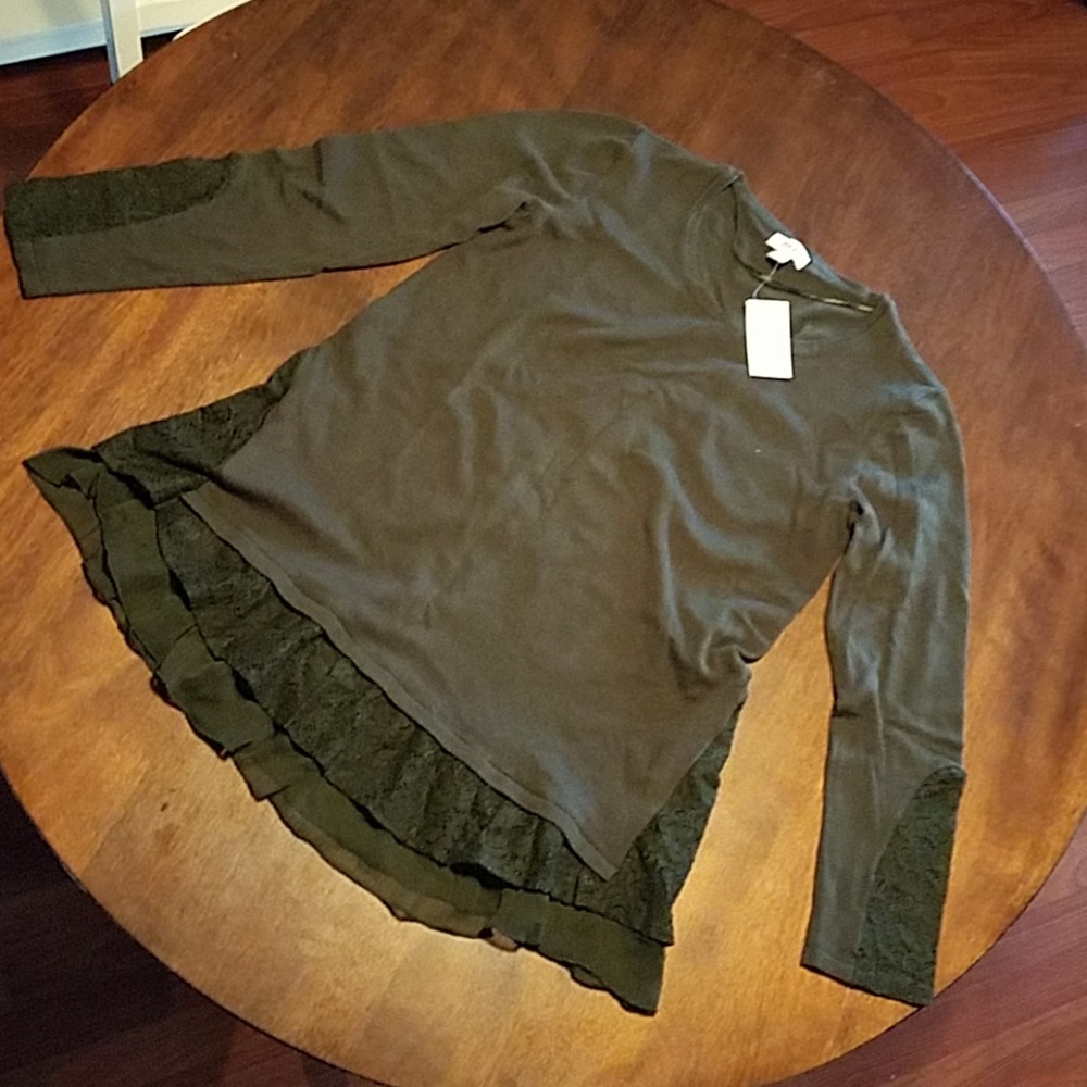 Olive/army green knit sweater shirt with lace